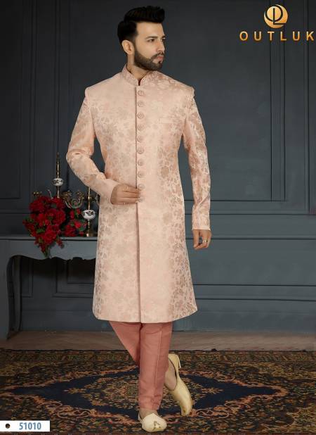 Peach Heavy Designer Wedding Wear Sherwani Groom Latest Collection 51010